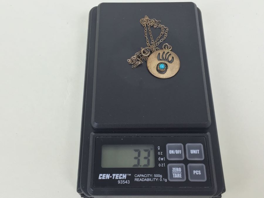 JUST ADDED - Sterling Silver Sadie Sam Signed Navajo Turquoise Pendant With Sterling Silver Chain 3.3g [Photo 15]