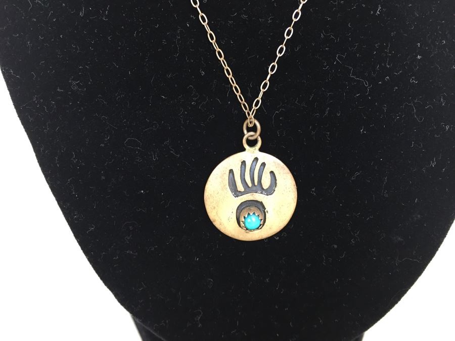 JUST ADDED - Sterling Silver Sadie Sam Signed Navajo Turquoise Pendant With Sterling Silver Chain 3.3g [Photo 4]