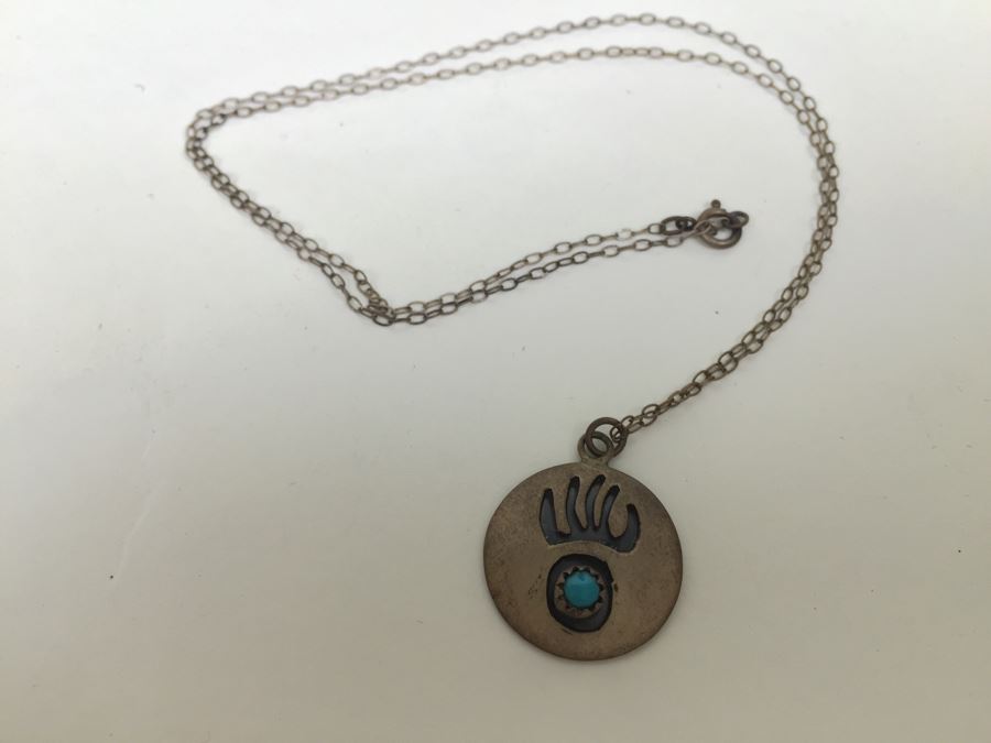 JUST ADDED - Sterling Silver Sadie Sam Signed Navajo Turquoise Pendant With Sterling Silver Chain 3.3g [Photo 6]