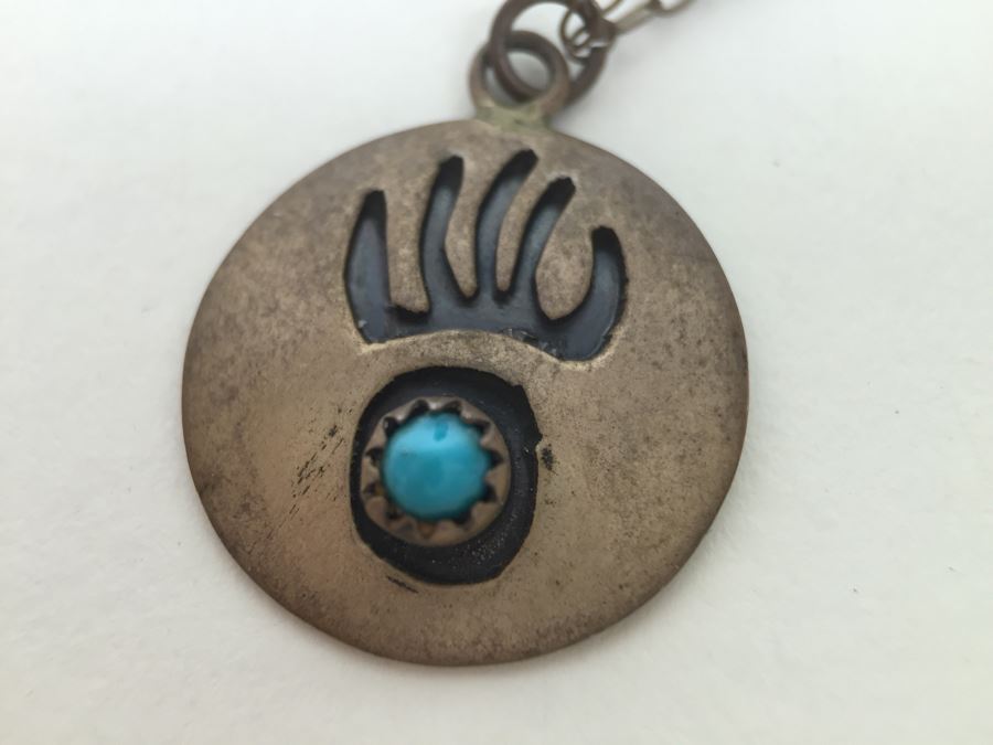 JUST ADDED - Sterling Silver Sadie Sam Signed Navajo Turquoise Pendant With Sterling Silver Chain 3.3g [Photo 2]