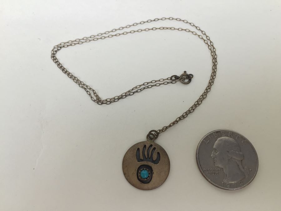 JUST ADDED - Sterling Silver Sadie Sam Signed Navajo Turquoise Pendant With Sterling Silver Chain 3.3g [Photo 7]