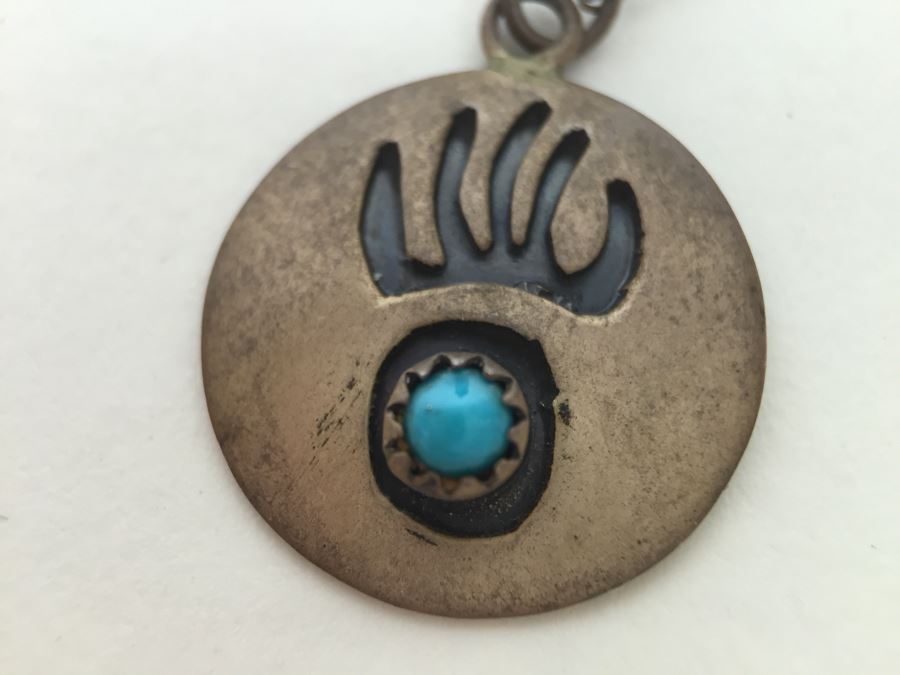 JUST ADDED - Sterling Silver Sadie Sam Signed Navajo Turquoise Pendant With Sterling Silver Chain 3.3g [Photo 8]