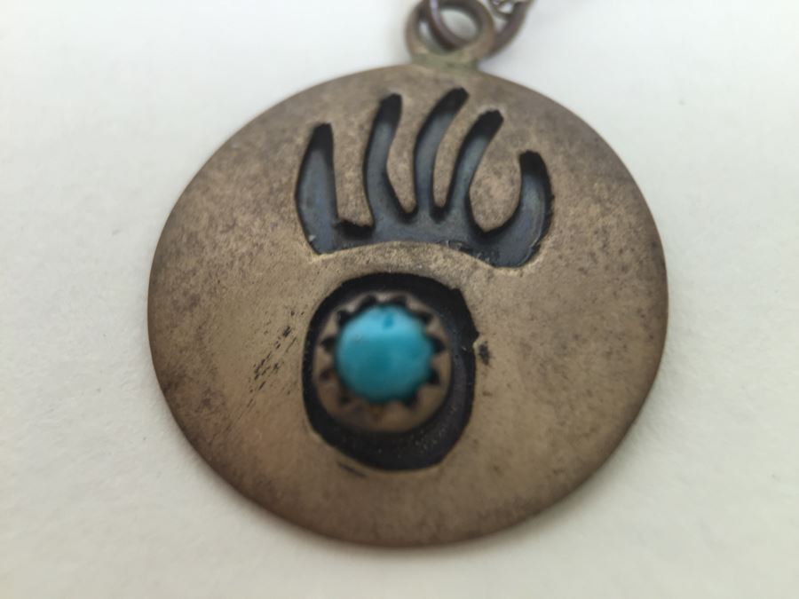 JUST ADDED - Sterling Silver Sadie Sam Signed Navajo Turquoise Pendant With Sterling Silver Chain 3.3g [Photo 9]