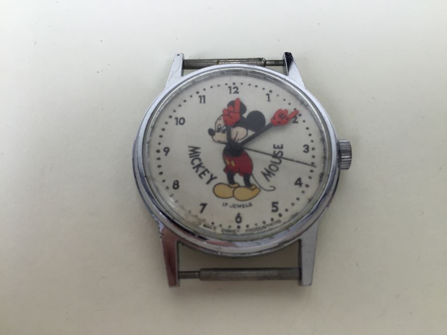 JUST ADDED - Vintage Walt Disney Production Mickey Mouse Watch - Needs New Glass Face (Cracked) [Photo 1]