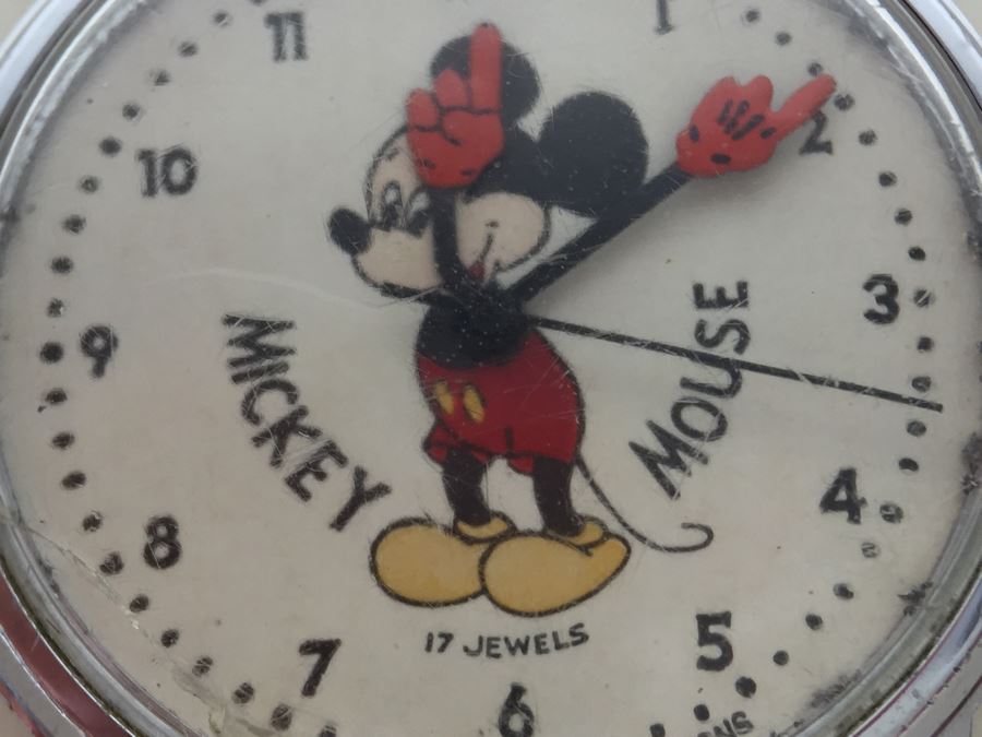 JUST ADDED - Vintage Walt Disney Production Mickey Mouse Watch - Needs New Glass Face (Cracked) [Photo 2]