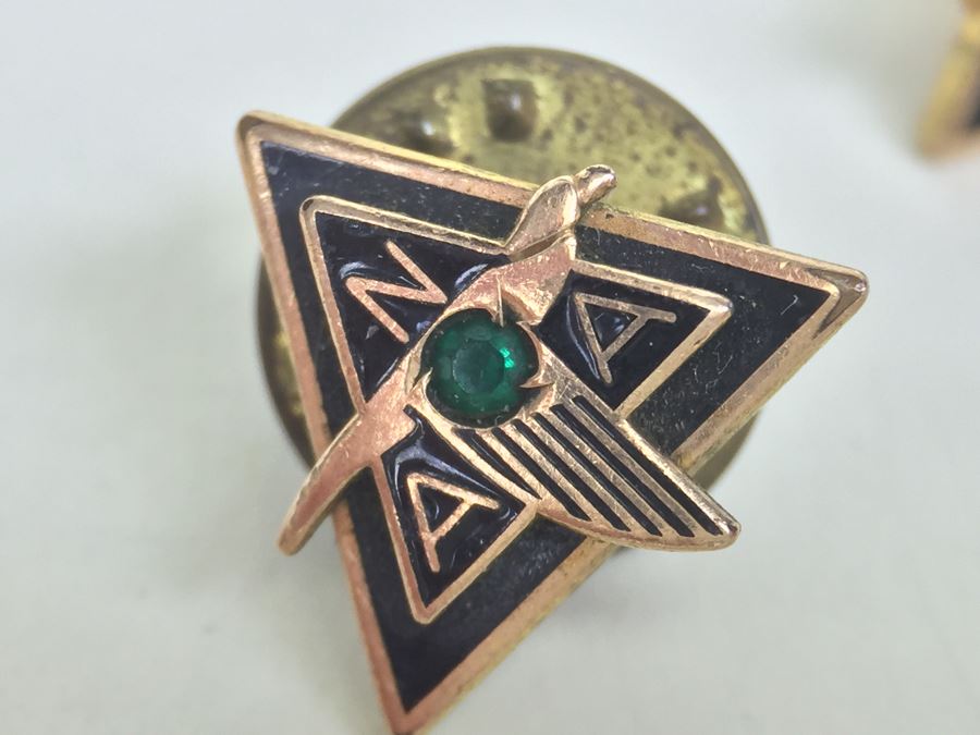 JUST ADDED - Various Company Recognition Pins - Rockwell Pin In Front Is 10K Gold And NAA (North American Aviation) Lapel Pins Are Gold Filled [Photo 7]