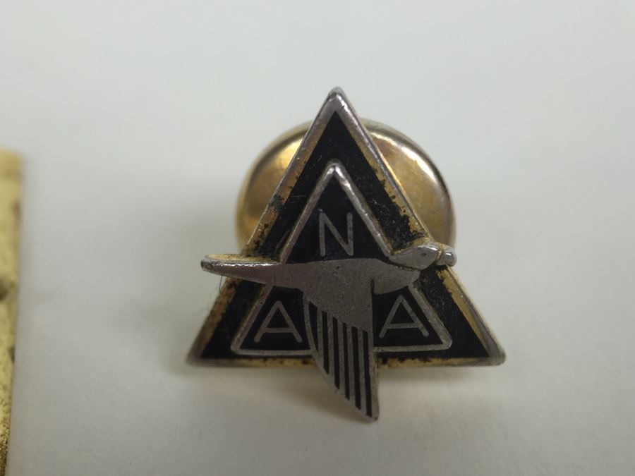 JUST ADDED - Various Company Recognition Pins - Rockwell Pin In Front Is 10K Gold And NAA (North American Aviation) Lapel Pins Are Gold Filled [Photo 15]