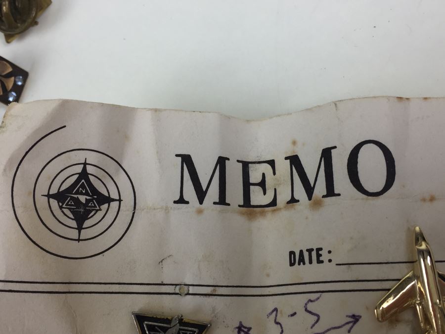 JUST ADDED - Various Company Recognition Pins - Rockwell Pin In Front Is 10K Gold And NAA (North American Aviation) Lapel Pins Are Gold Filled [Photo 16]