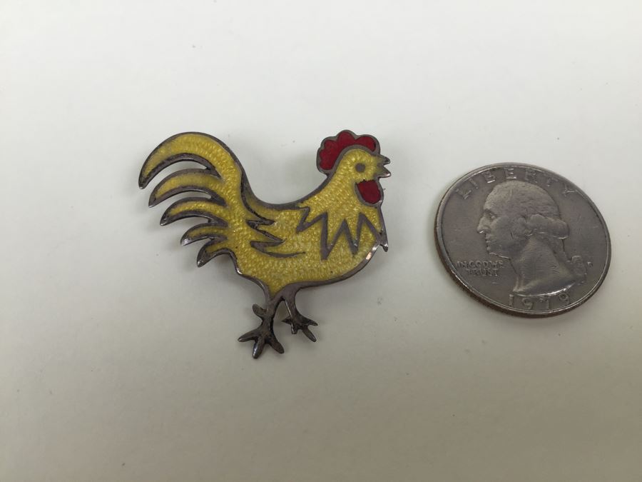 JUST ADDED - Vintage Signed Sterling Silver Rooster Chicken Pin 4.4g [Photo 4]