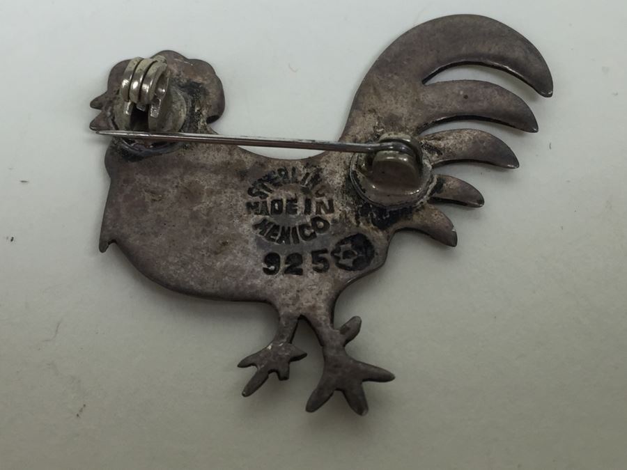 JUST ADDED - Vintage Signed Sterling Silver Rooster Chicken Pin 4.4g [Photo 3]