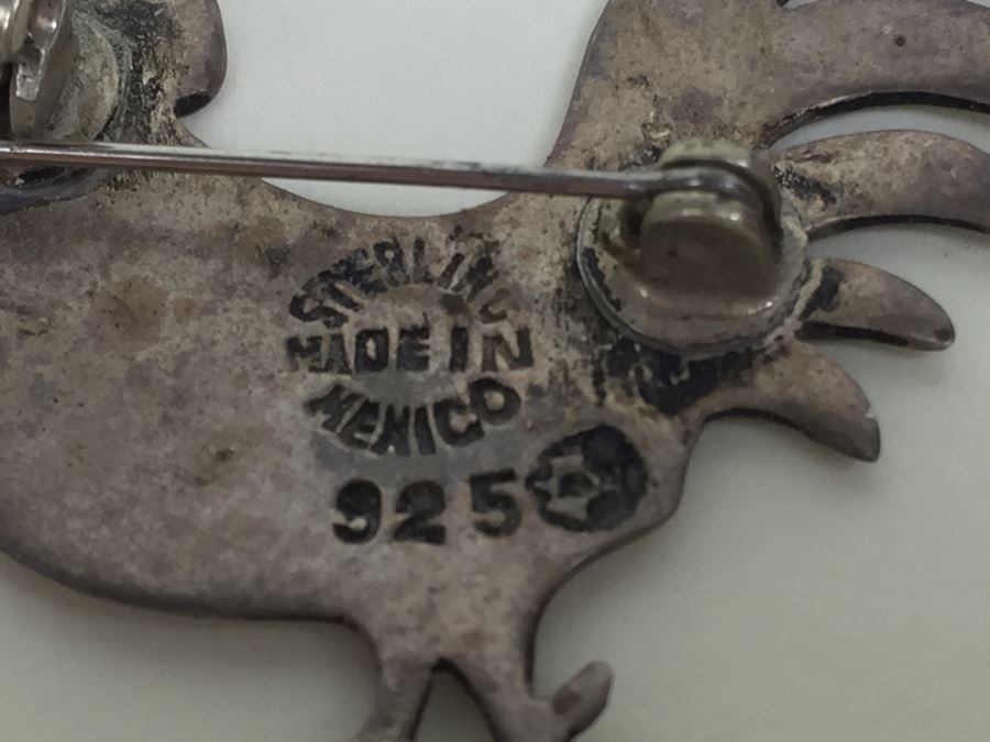 JUST ADDED - Vintage Signed Sterling Silver Rooster Chicken Pin 4.4g [Photo 6]
