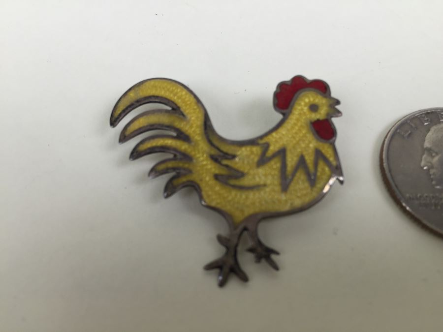 JUST ADDED - Vintage Signed Sterling Silver Rooster Chicken Pin 4.4g [Photo 1]