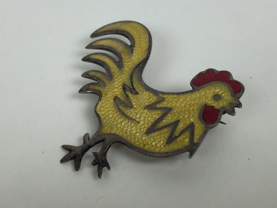 JUST ADDED - Vintage Signed Sterling Silver Rooster Chicken Pin 4.4g [Photo 2]