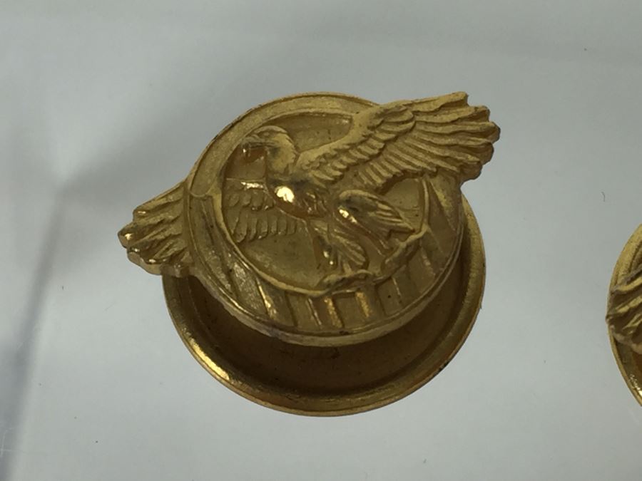 JUST ADDED - Various Military Pins Including Ruptured Duck WWII Honorable Discharge Military Service Cuff Lapel Buttons And Vintage Sterling Silver Army Sharpshooter Pin [Photo 3]