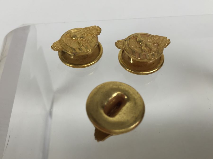 JUST ADDED - Various Military Pins Including Ruptured Duck WWII Honorable Discharge Military Service Cuff Lapel Buttons And Vintage Sterling Silver Army Sharpshooter Pin [Photo 11]