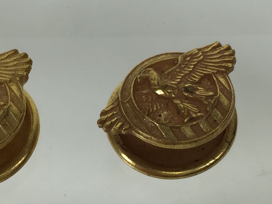 JUST ADDED - Various Military Pins Including Ruptured Duck WWII Honorable Discharge Military Service Cuff Lapel Buttons And Vintage Sterling Silver Army Sharpshooter Pin [Photo 8]