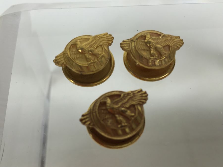 JUST ADDED - Various Military Pins Including Ruptured Duck WWII Honorable Discharge Military Service Cuff Lapel Buttons And Vintage Sterling Silver Army Sharpshooter Pin [Photo 9]