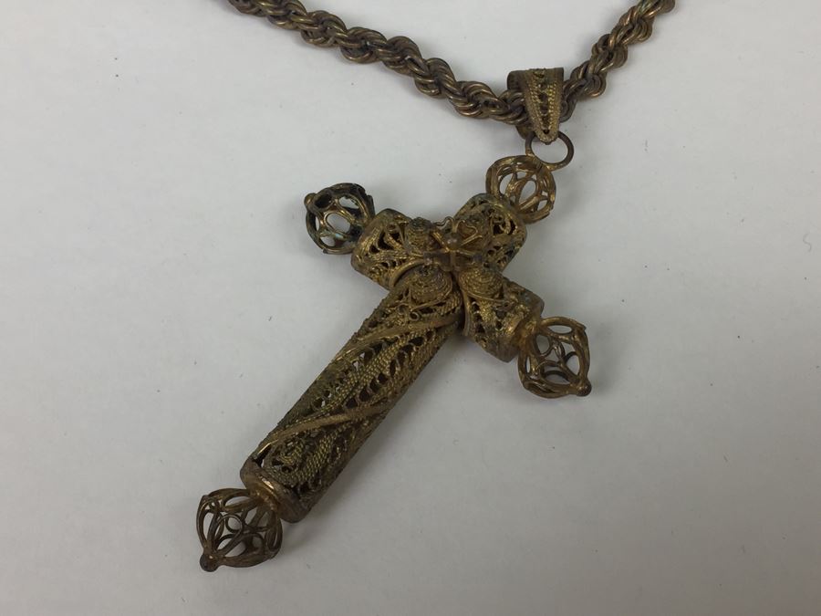 JUST ADDED - Vintage Gold Filigree Cross Necklace [Photo 11]