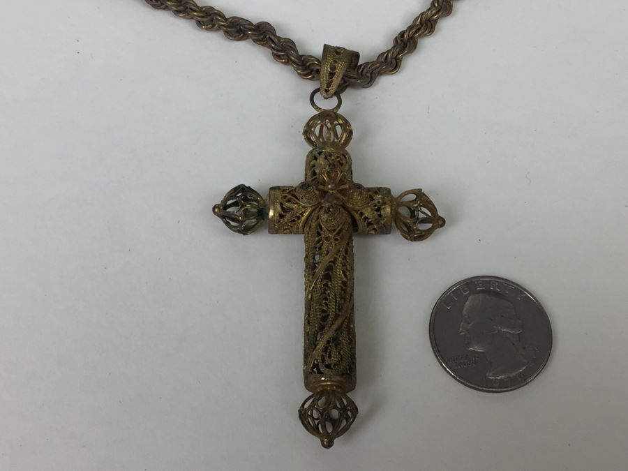 JUST ADDED - Vintage Gold Filigree Cross Necklace [Photo 9]