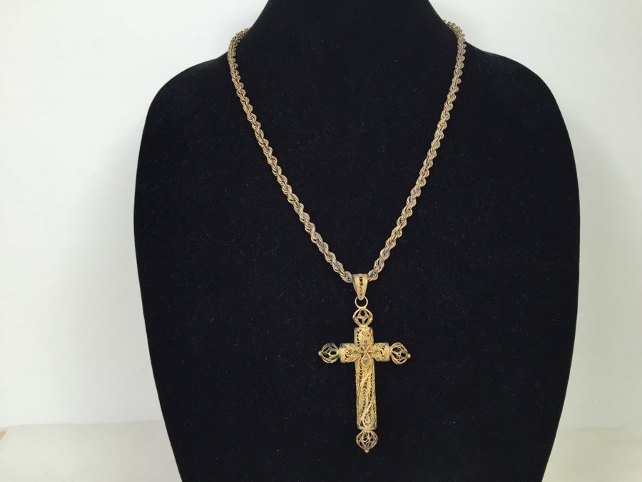 JUST ADDED - Vintage Gold Filigree Cross Necklace [Photo 1]
