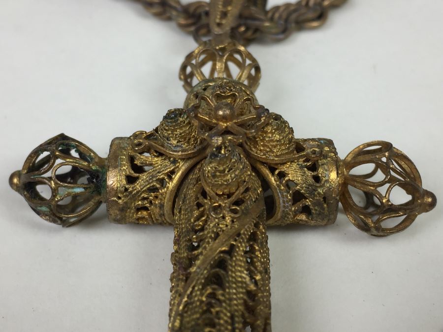 JUST ADDED - Vintage Gold Filigree Cross Necklace [Photo 2]