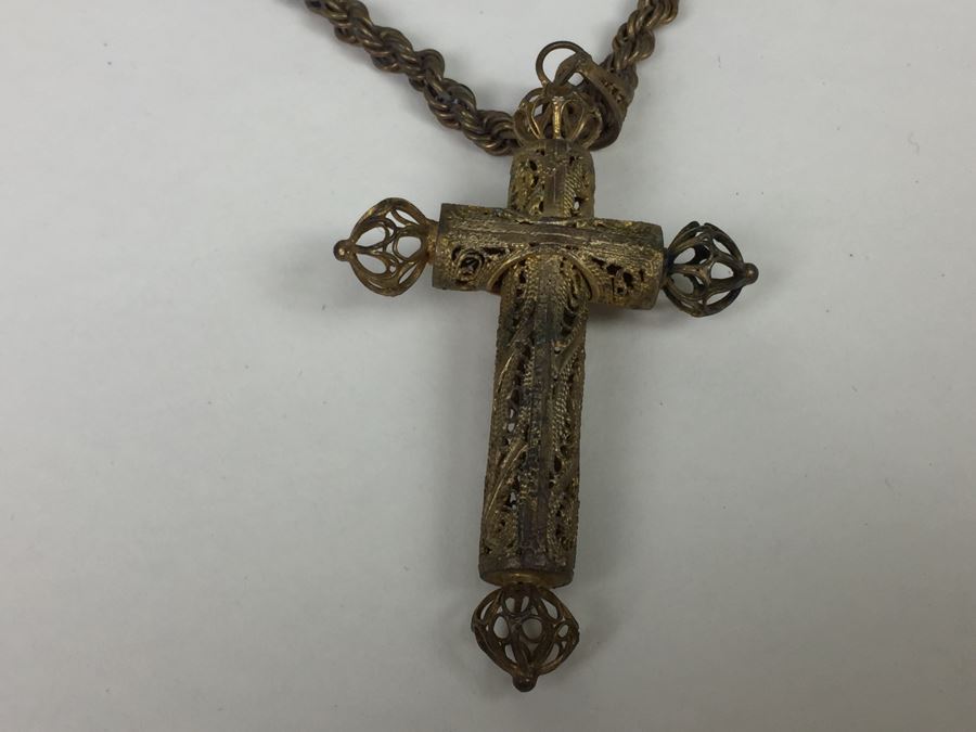 JUST ADDED - Vintage Gold Filigree Cross Necklace [Photo 12]