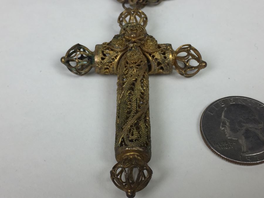 JUST ADDED - Vintage Gold Filigree Cross Necklace [Photo 10]