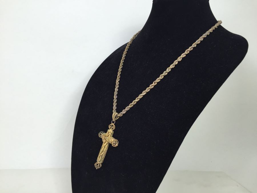 JUST ADDED - Vintage Gold Filigree Cross Necklace [Photo 6]