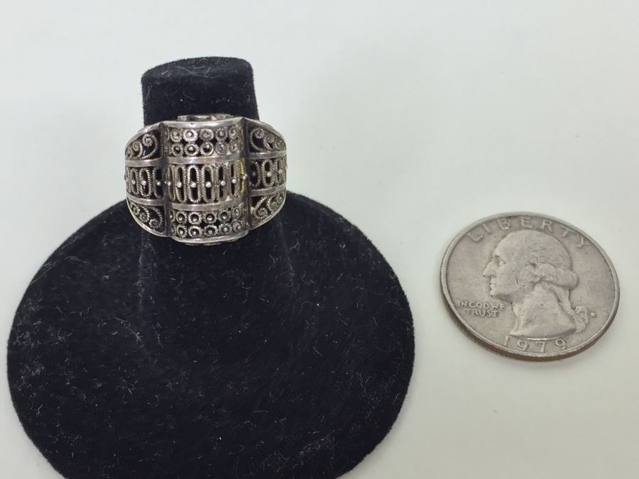 JUST ADDED - Vintage Signed Sterling Silver Filigree Ring Germany 3.1g [Photo 5]