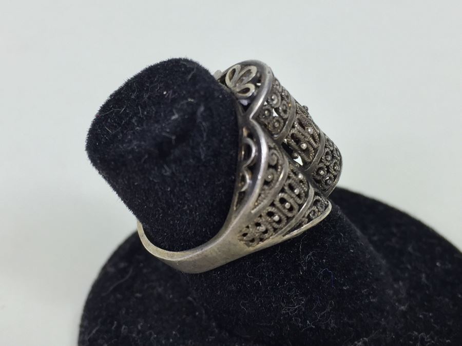 JUST ADDED - Vintage Signed Sterling Silver Filigree Ring Germany 3.1g [Photo 2]