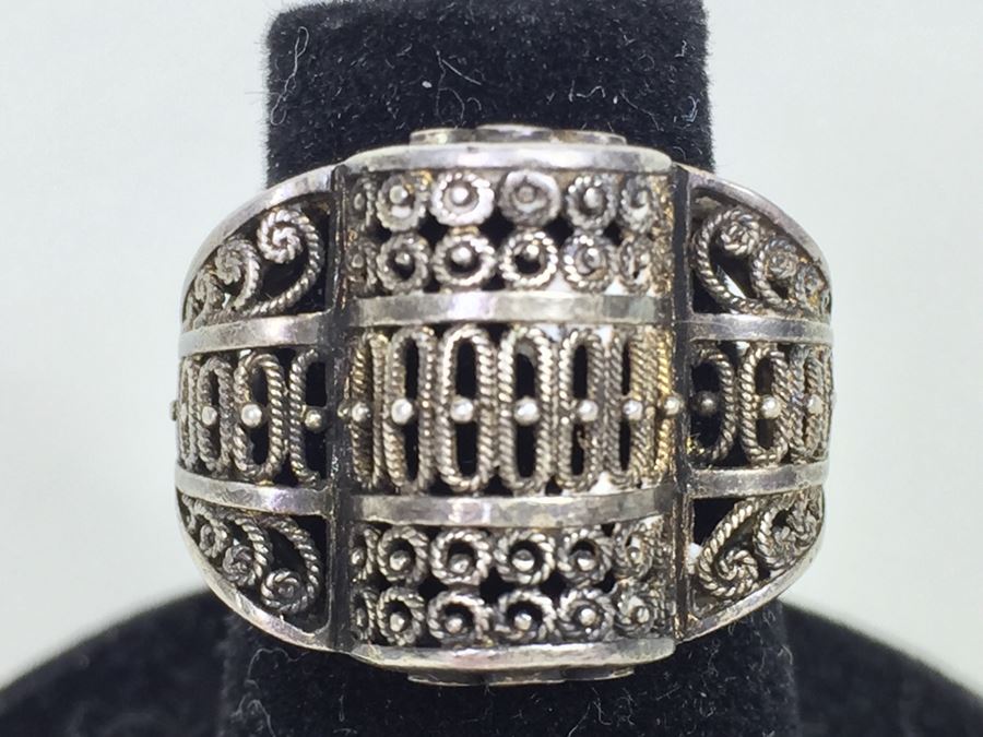 JUST ADDED - Vintage Signed Sterling Silver Filigree Ring Germany 3.1g [Photo 1]