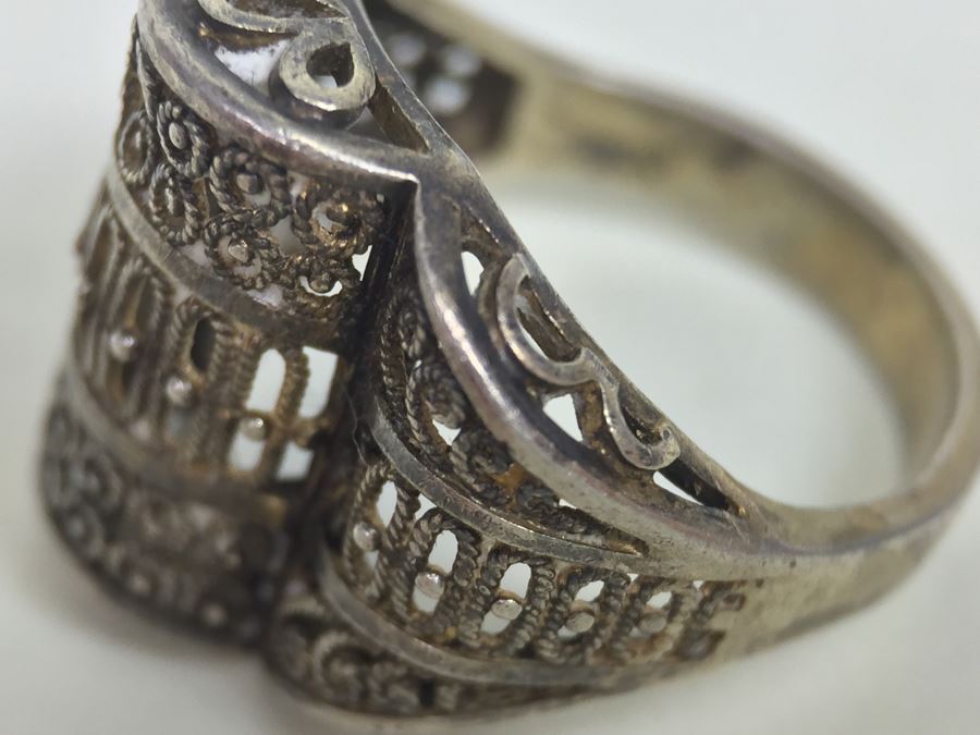 JUST ADDED - Vintage Signed Sterling Silver Filigree Ring Germany 3.1g [Photo 13]