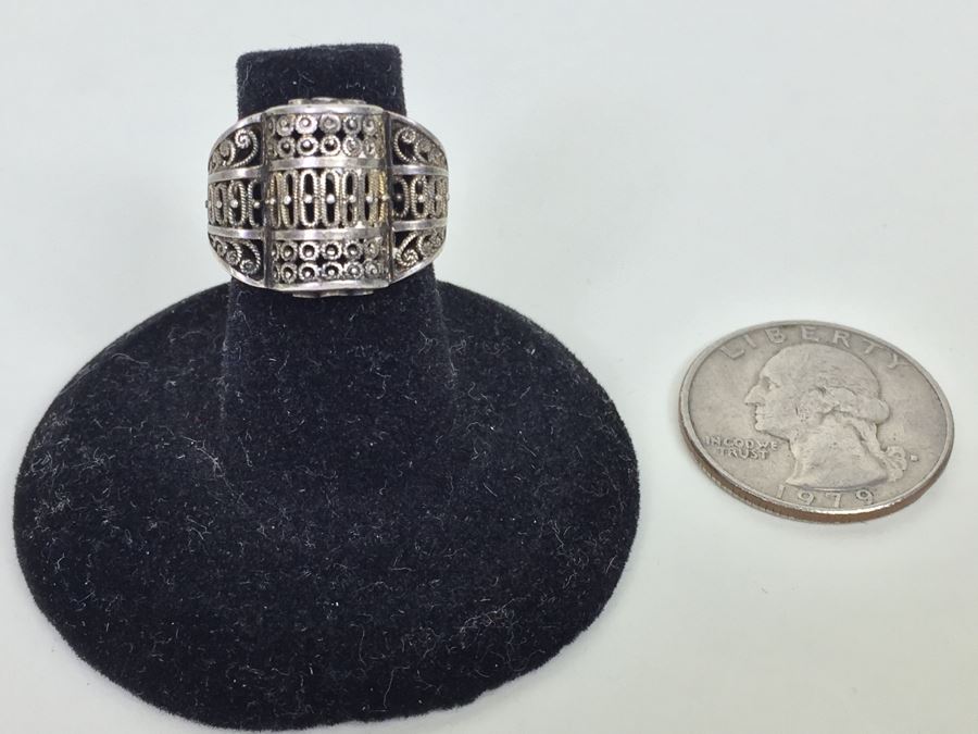 JUST ADDED - Vintage Signed Sterling Silver Filigree Ring Germany 3.1g [Photo 4]