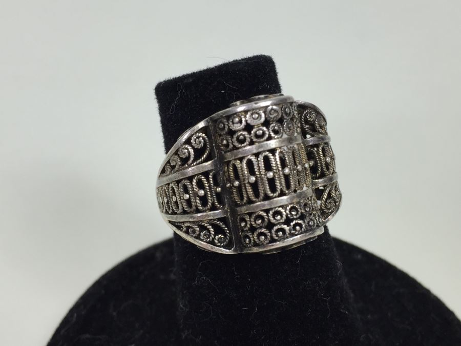 JUST ADDED - Vintage Signed Sterling Silver Filigree Ring Germany 3.1g [Photo 9]