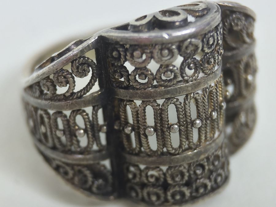 JUST ADDED - Vintage Signed Sterling Silver Filigree Ring Germany 3.1g [Photo 11]