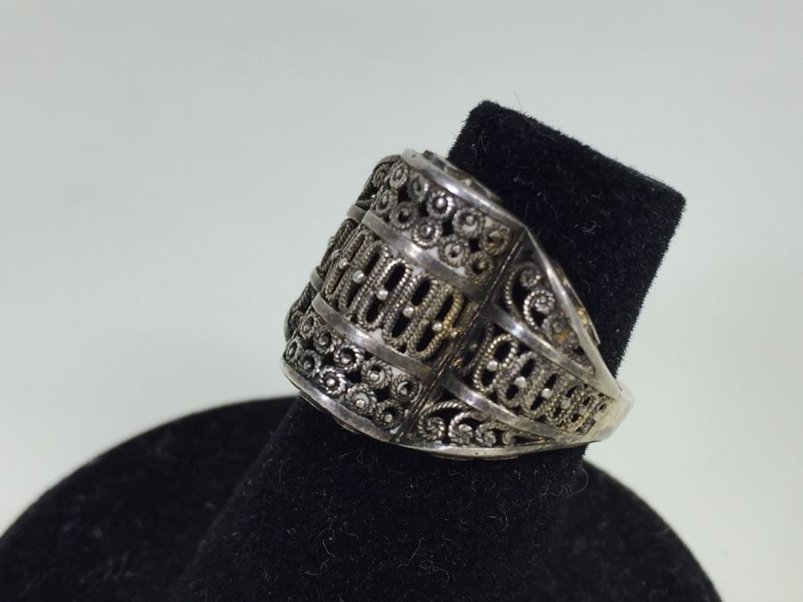 JUST ADDED - Vintage Signed Sterling Silver Filigree Ring Germany 3.1g [Photo 6]