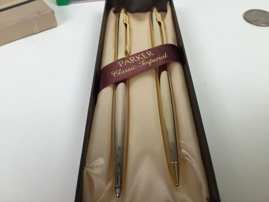 JUST ADDED - Parker Classic Imperial Gold Pen And Pencil Set And Waterman Pen Refils [Photo 2]