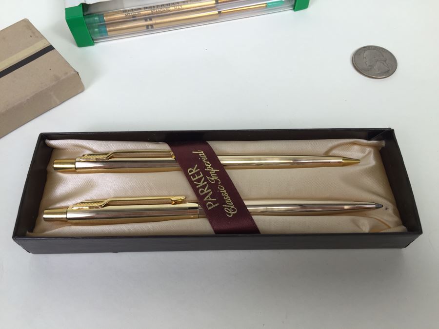 JUST ADDED - Parker Classic Imperial Gold Pen And Pencil Set And Waterman Pen Refils [Photo 10]