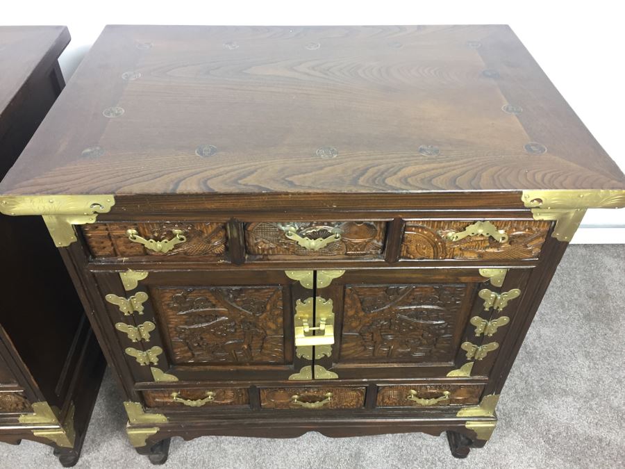 Pair Of Vintage Korean Nightstands With Brass Locks And Keys [Photo 20]