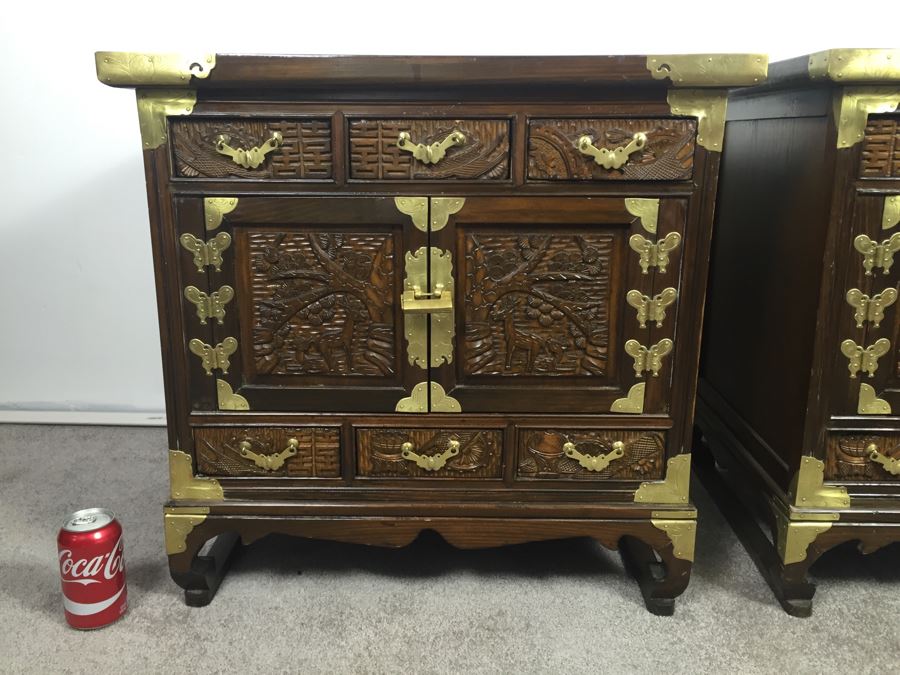 Pair Of Vintage Korean Nightstands With Brass Locks And Keys [Photo 24]