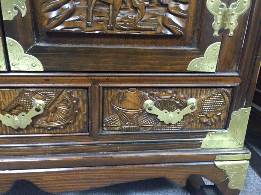 Pair Of Vintage Korean Nightstands With Brass Locks And Keys [Photo 11]
