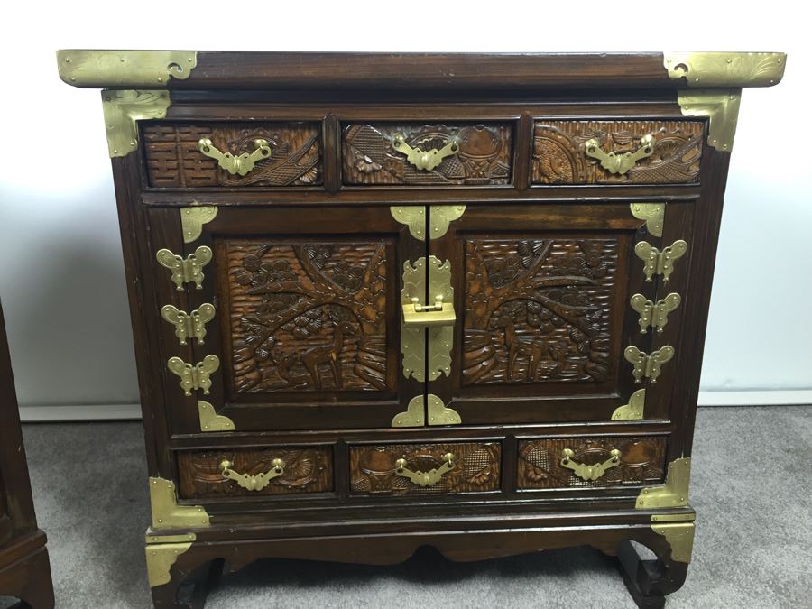 Pair Of Vintage Korean Nightstands With Brass Locks And Keys [Photo 28]