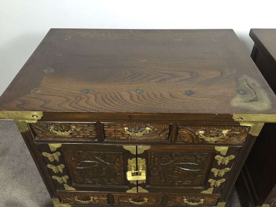 Pair Of Vintage Korean Nightstands With Brass Locks And Keys [Photo 16]