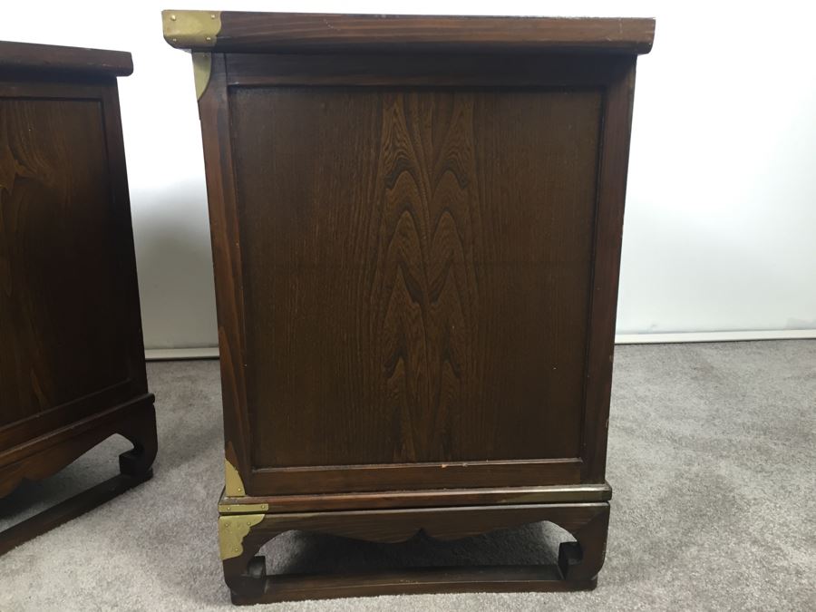 Pair Of Vintage Korean Nightstands With Brass Locks And Keys