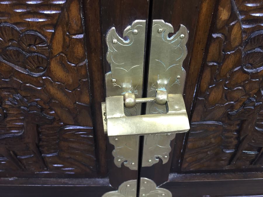 Pair Of Vintage Korean Nightstands With Brass Locks And Keys [Photo 6]