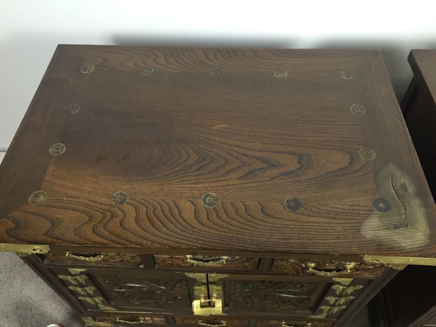 Pair Of Vintage Korean Nightstands With Brass Locks And Keys [Photo 18]