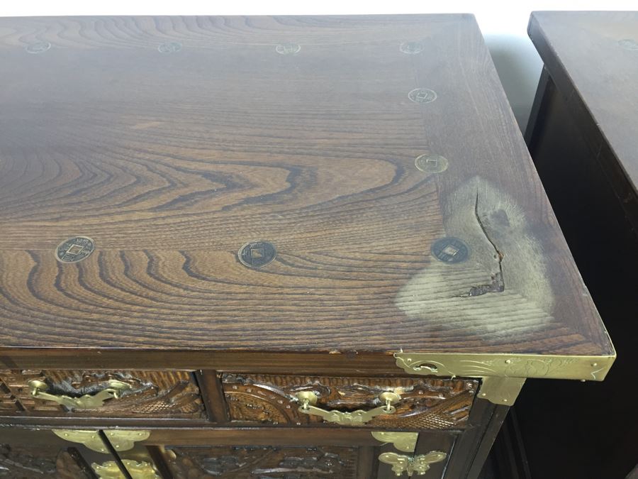 Pair Of Vintage Korean Nightstands With Brass Locks And Keys [Photo 17]