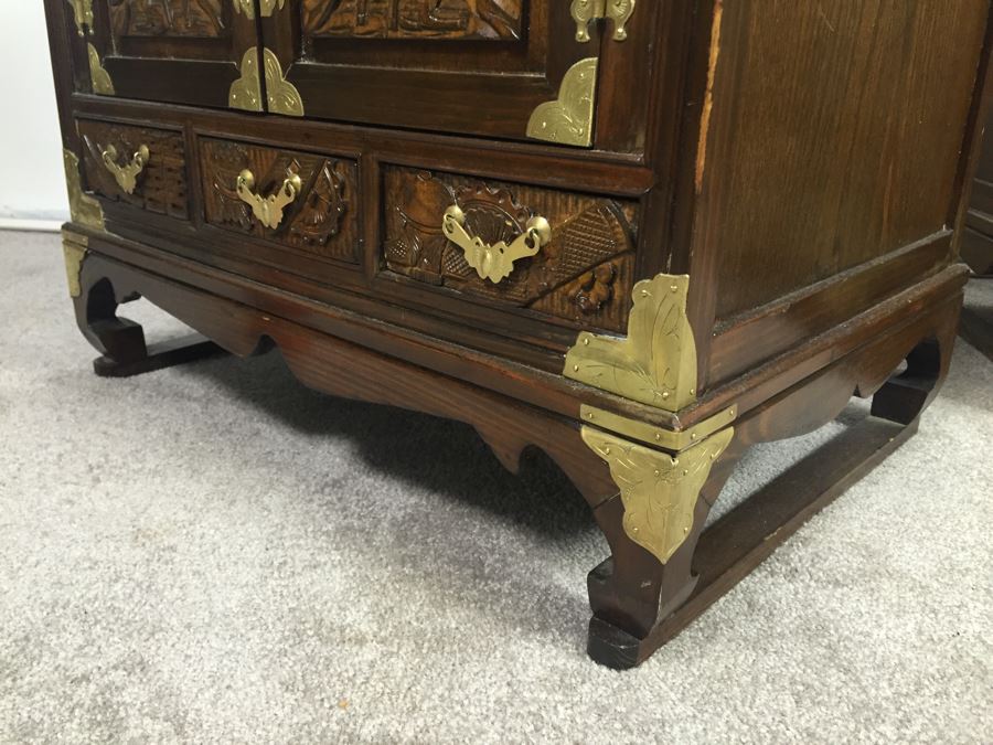 Pair Of Vintage Korean Nightstands With Brass Locks And Keys [Photo 26]