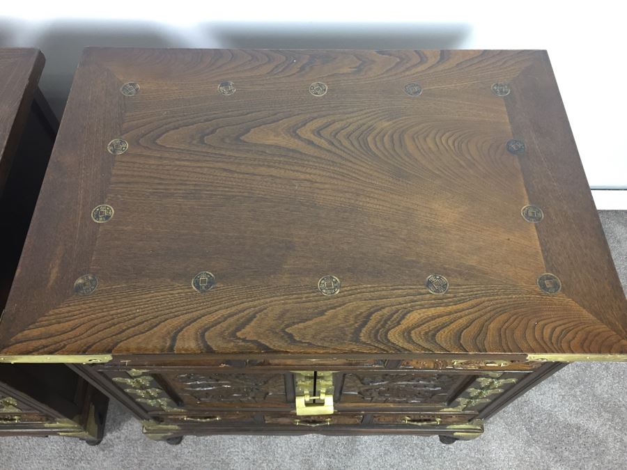Pair Of Vintage Korean Nightstands With Brass Locks And Keys [Photo 19]