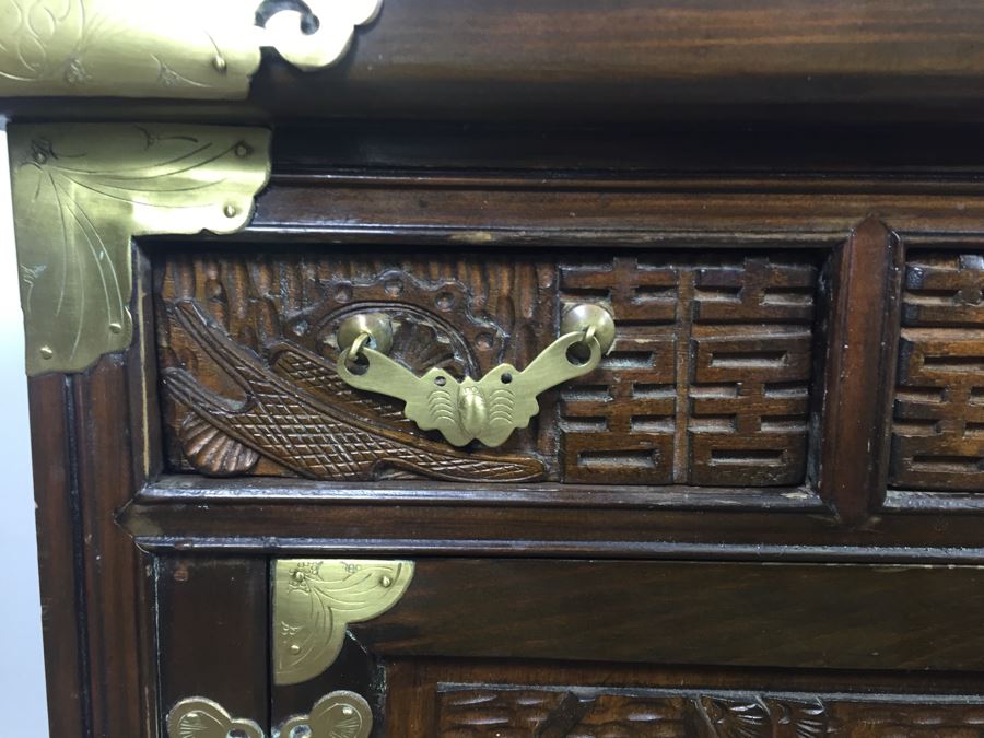 Pair Of Vintage Korean Nightstands With Brass Locks And Keys [Photo 8]